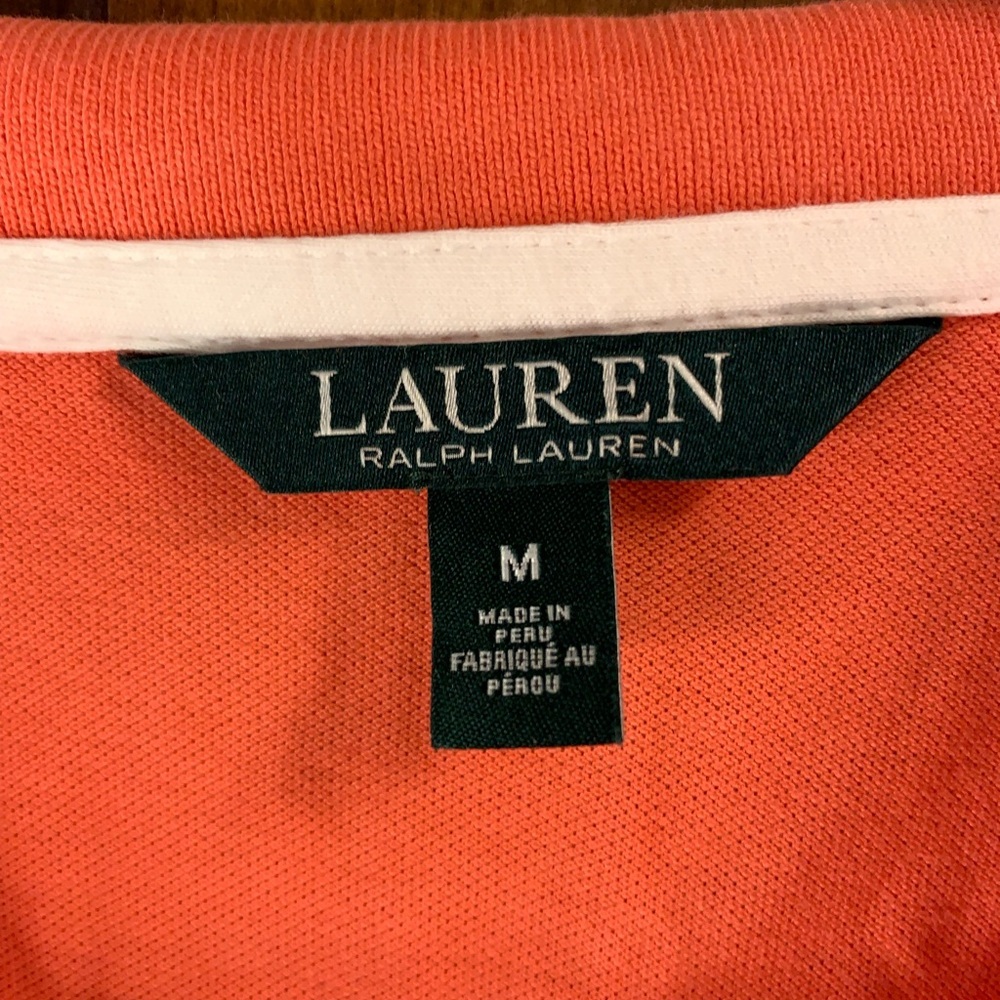 Women’s size medium, Lauren Ralph Lauren pink/peach polo with RLL design - Picture 2 of 4